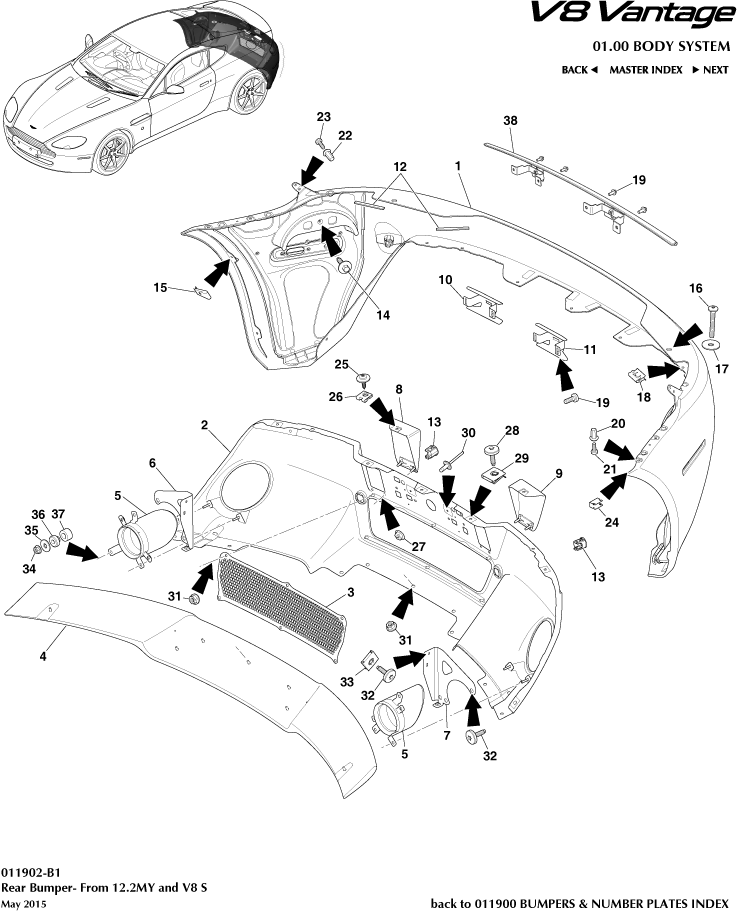 Rear Bumper, 12.25MY on & V8S
