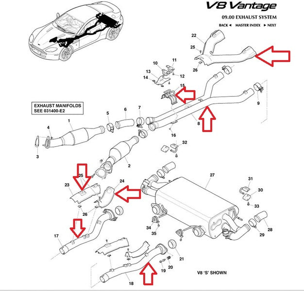 EXHAUST PIPES AND HEATSHIELDS