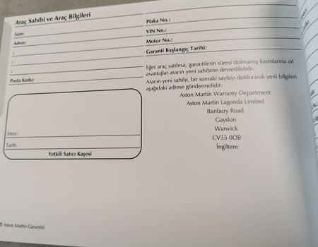 Image of V8 VANTAGE SERVICE RECORD AND OWNERS HANDBOOK TURKEY